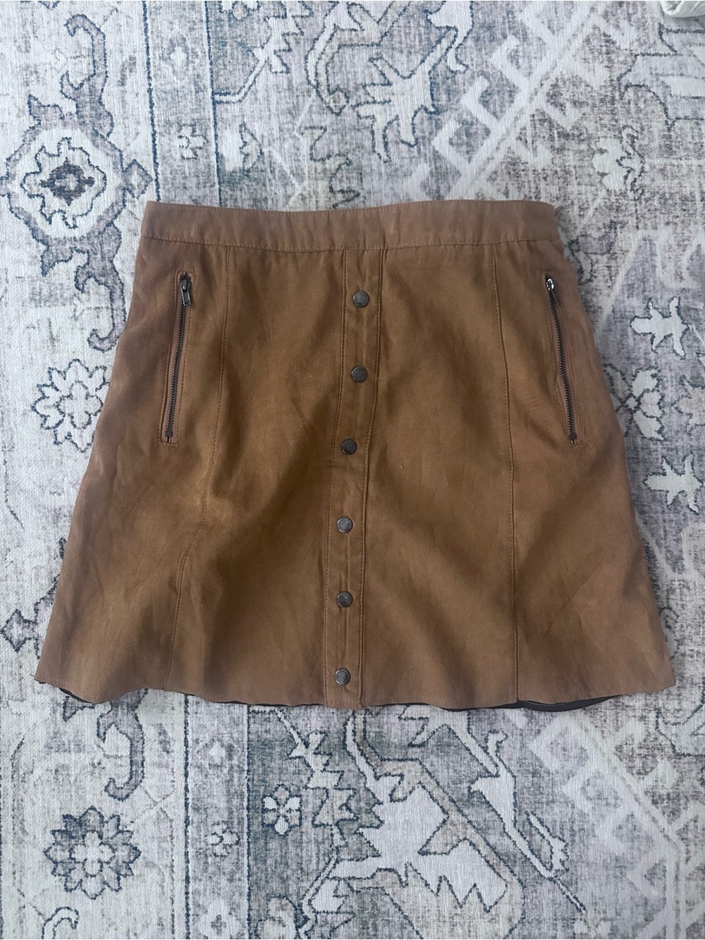 Brown Button-Front A-Line Skirt